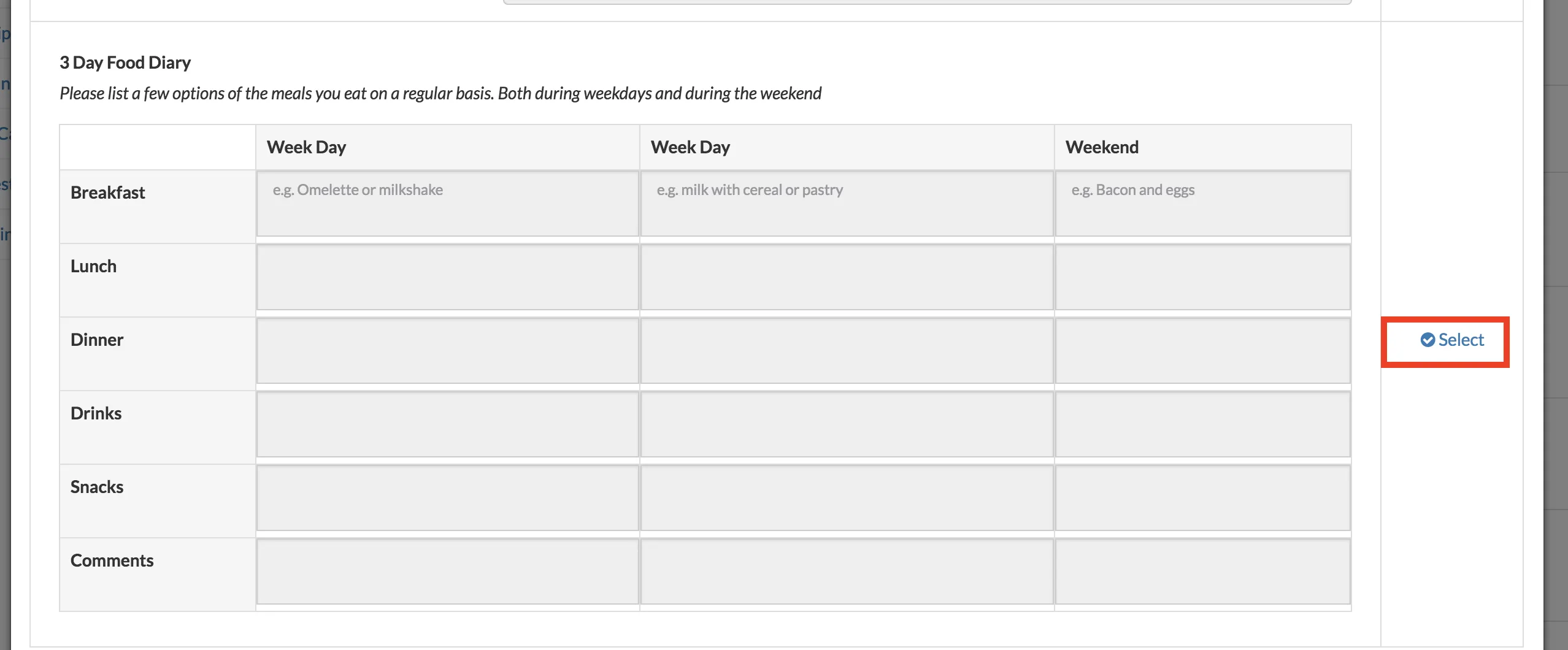 selecting field